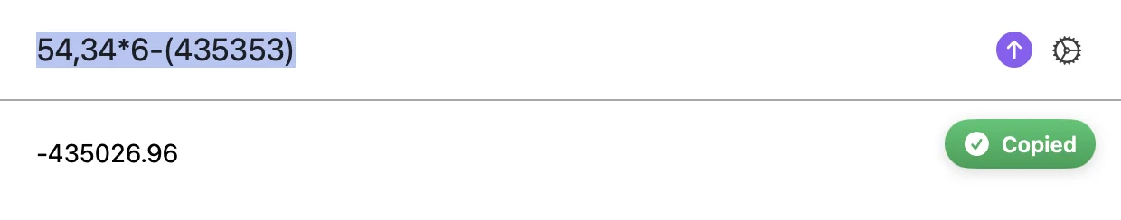 54,34*6-(435353) → -435026.96 with Copied badge