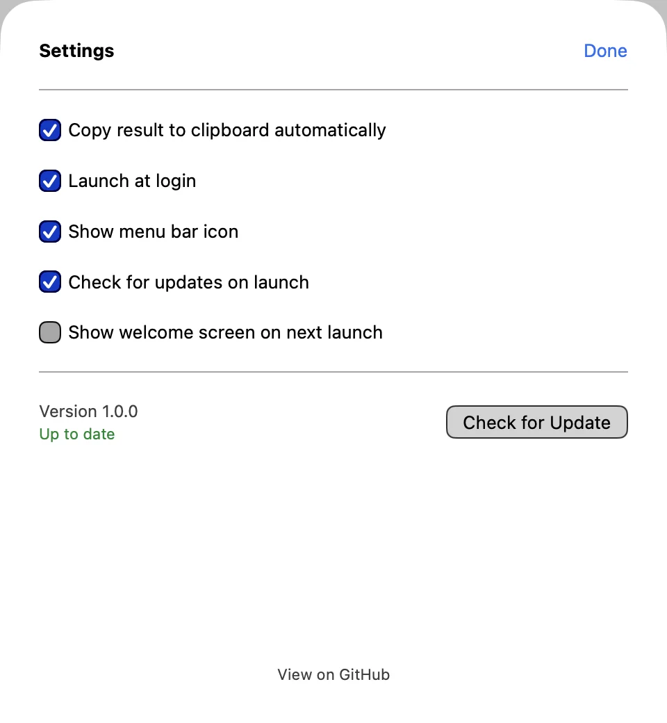 apfel-quick settings dialog